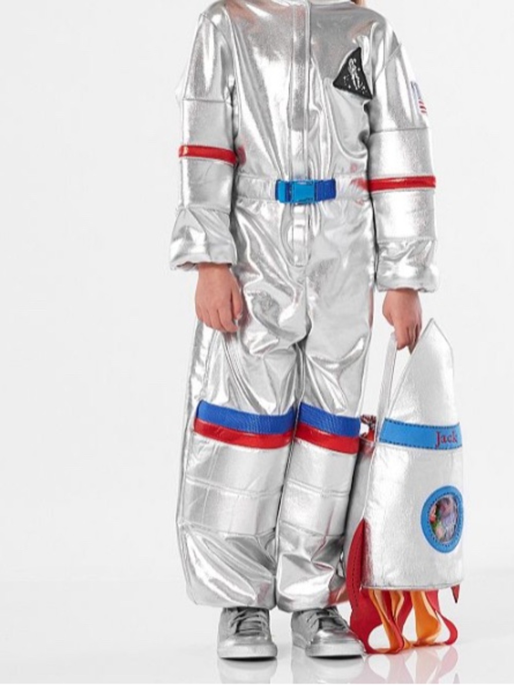 Pottery Barn Kids Silver Astronaut Costume with Blue & Red Details